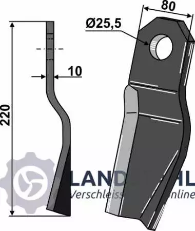Gedrehtes Messer 220x80mm - rechte Ausführung